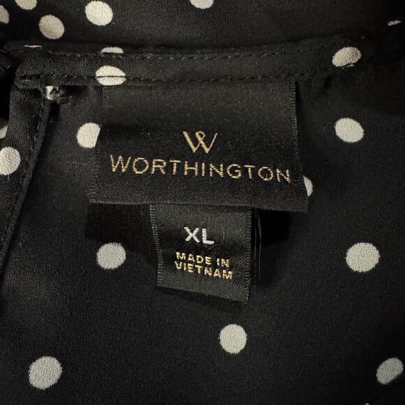 Worthington X-Large Top Polka Dot Long Flared Sleeves Keyhole Semi-Sheer Black - Picture 9 of 10